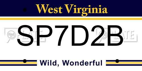 SP7D2B West Virginia License Plate