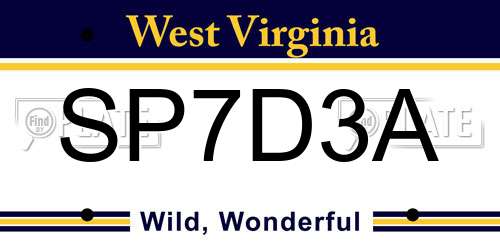 SP7D3A West Virginia License Plate