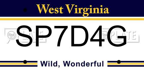 SP7D4G West Virginia License Plate