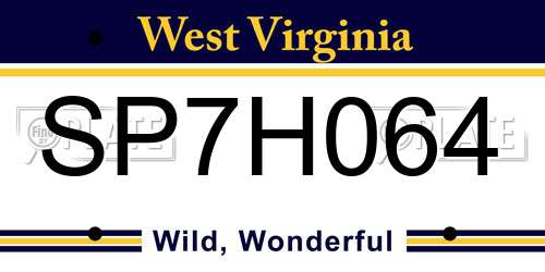 SP7H064 West Virginia License Plate