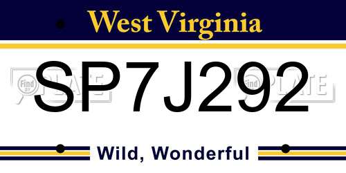 SP7J292 West Virginia License Plate