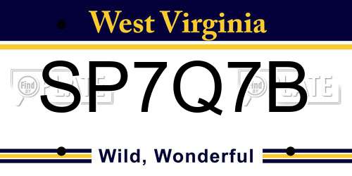 SP7Q7B West Virginia License Plate