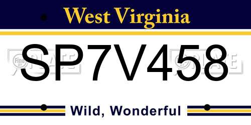 SP7V458 West Virginia License Plate