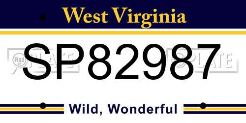SP82987 West Virginia License Plate
