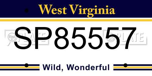 SP85557 West Virginia License Plate