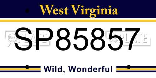 SP85857 West Virginia License Plate