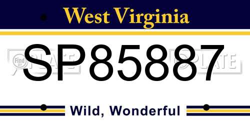 SP85887 West Virginia License Plate