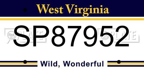 SP87952 West Virginia License Plate