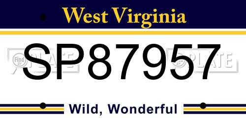 SP87957 West Virginia License Plate