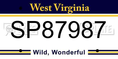 SP87987 West Virginia License Plate
