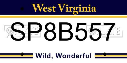 SP8B557 West Virginia License Plate