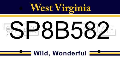 SP8B582 West Virginia License Plate