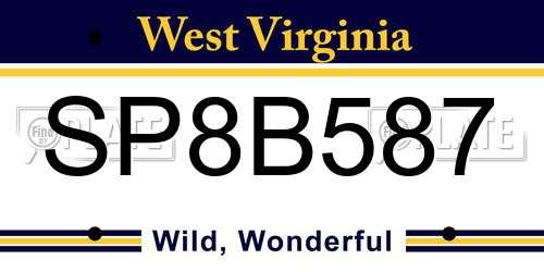 SP8B587 West Virginia License Plate