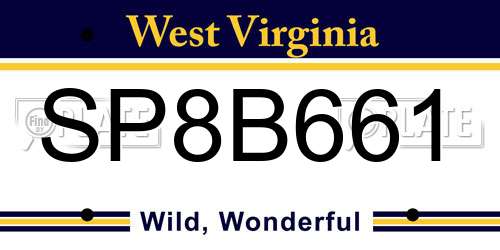 SP8B661 West Virginia License Plate