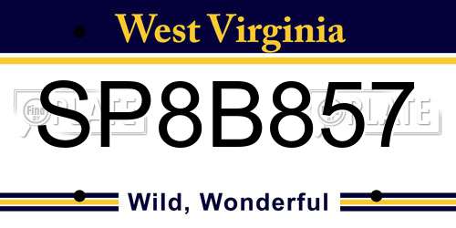 SP8B857 West Virginia License Plate