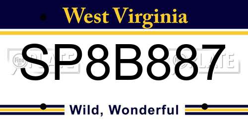 SP8B887 West Virginia License Plate