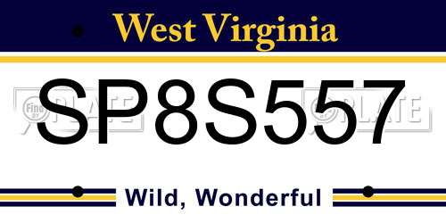 SP8S557 West Virginia License Plate