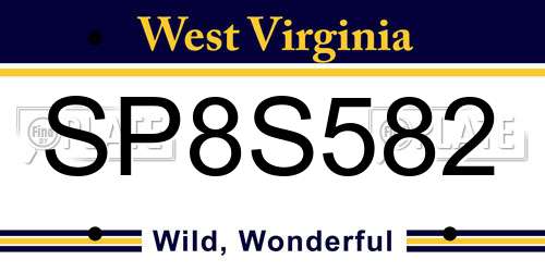 SP8S582 West Virginia License Plate