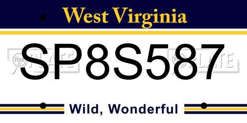 SP8S587 West Virginia License Plate
