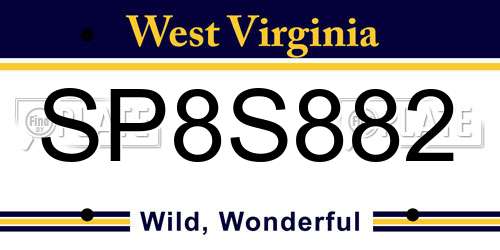 SP8S882 West Virginia License Plate