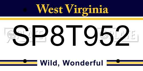 SP8T952 West Virginia License Plate