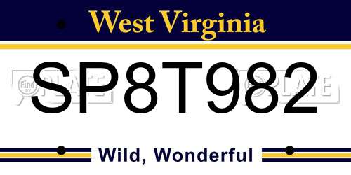 SP8T982 West Virginia License Plate