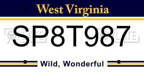 SP8T987 West Virginia License Plate