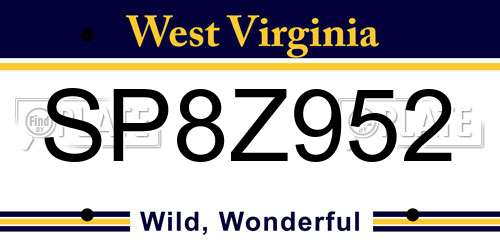 SP8Z952 West Virginia License Plate