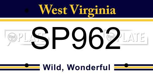 SP962 West Virginia License Plate