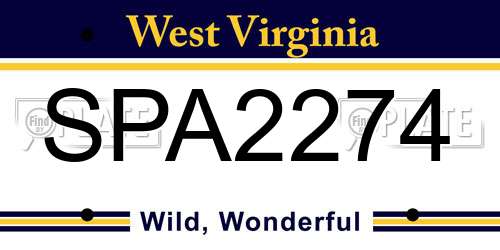 SPA2274 West Virginia License Plate