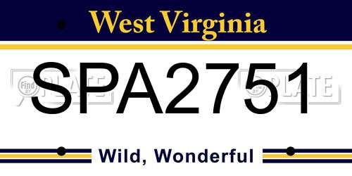 SPA2751 West Virginia License Plate