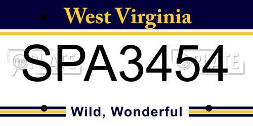 SPA3454 West Virginia License Plate