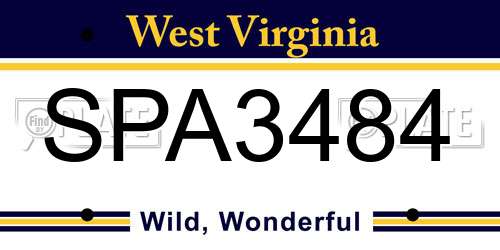 SPA3484 West Virginia License Plate