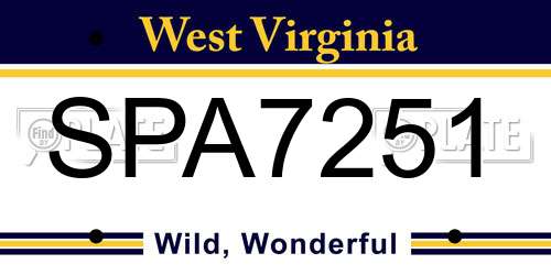 SPA7251 West Virginia License Plate