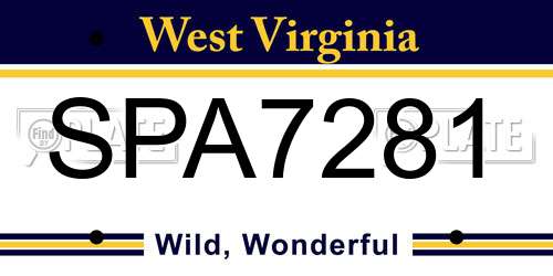 SPA7281 West Virginia License Plate