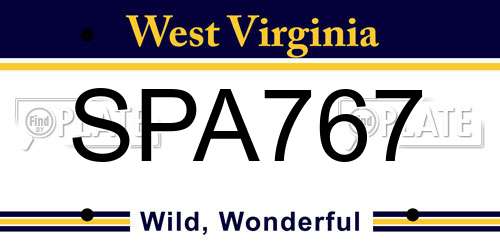SPA767 West Virginia License Plate