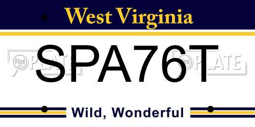 SPA76T West Virginia License Plate