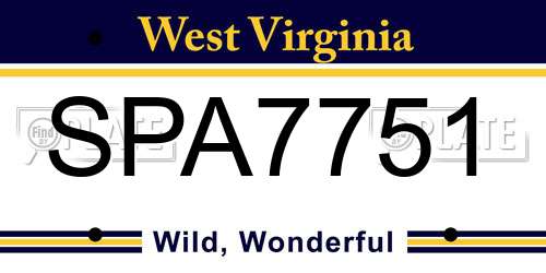 SPA7751 West Virginia License Plate
