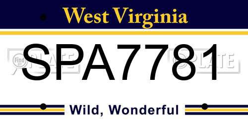 SPA7781 West Virginia License Plate