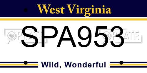 SPA953 West Virginia License Plate