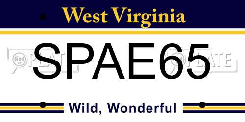 SPAE65 West Virginia License Plate