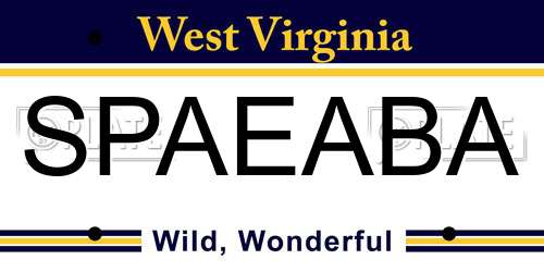 SPAEABA West Virginia License Plate
