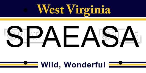 SPAEASA West Virginia License Plate