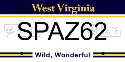 SPAZ62 West Virginia License Plate