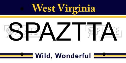 SPAZTTA West Virginia License Plate