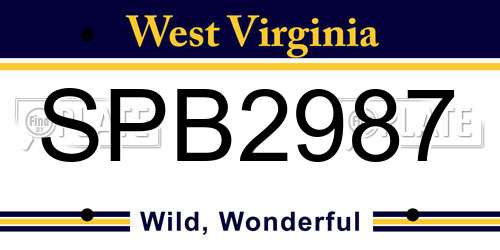 SPB2987 West Virginia License Plate