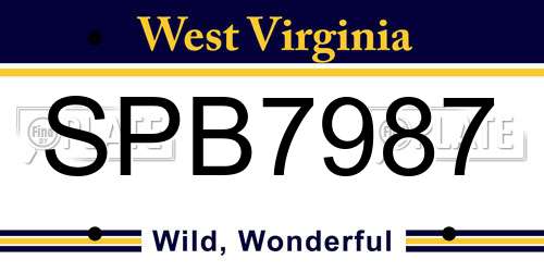 SPB7987 West Virginia License Plate