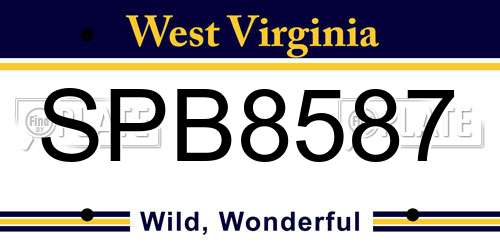 SPB8587 West Virginia License Plate