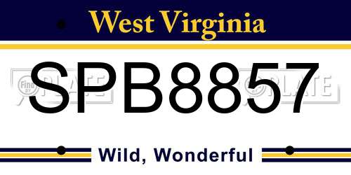 SPB8857 West Virginia License Plate