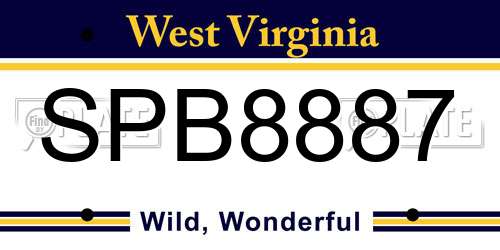 SPB8887 West Virginia License Plate